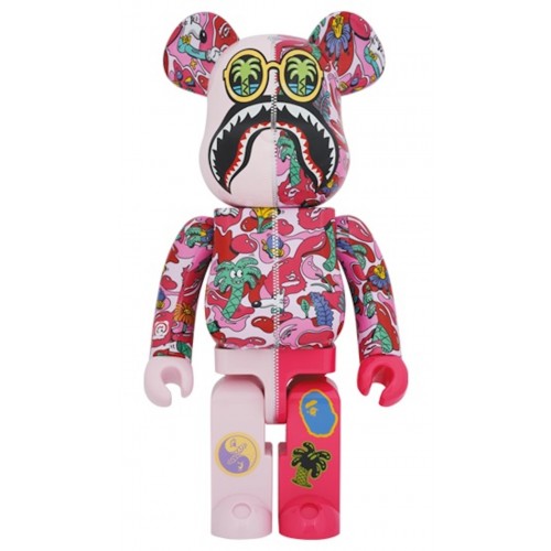 Оригинальная большая фигурка Bearbrick x Steven Harrington x BAPE Shark 1000% Pink Camo - 70см