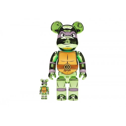Оригинальный набор фигурок Bearbrick x Teenage Mutant Ninja Turtles Donatello 100% & 400% Set Chrome Ver. - 7см и 28см