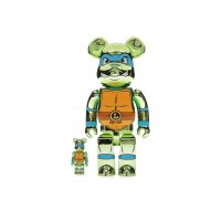 Набор фигурок (7см и 28см) Bearbrick x Teenage Mutant Ninja Turtles Leonardo 100% & 400% Set Chrome Ver.