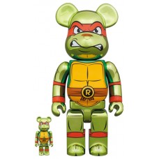 Набор фигурок (7см и 28см) Bearbrick x Teenage Mutant Ninja Turtles Raphael Chrome 100% & 400% Set