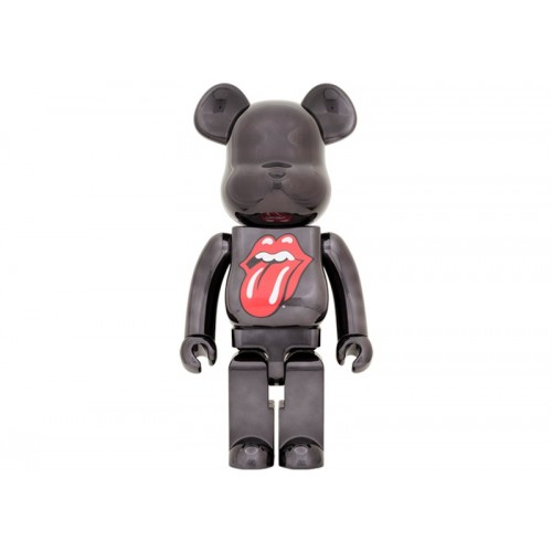 Оригинальная большая фигурка Bearbrick x The Rolling Stones Lips & Tongue 1000% Black Chrome Ver. - 70см