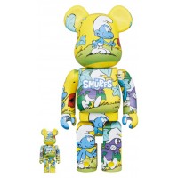 Набор фигурок (7см и 28см) Bearbrick x The Smurfs (The Purple Smurfs) 100% & 400% Set Yellow