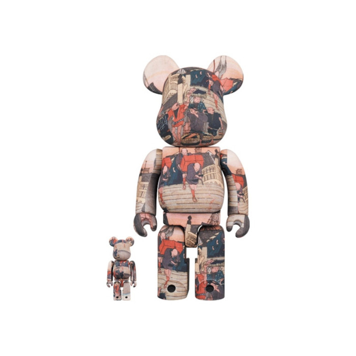 Набор из двух фигурок Bearbrick x Tokyo National Museum Hiroshige Utagawa (Fifty-three Stations of the Tokaido) Nihonbashi 100% & 400% Set - 7см и 28см.