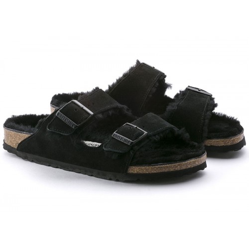 Birkenstock Arizona Shearling Suede Leather Black - мужская сетка размеров