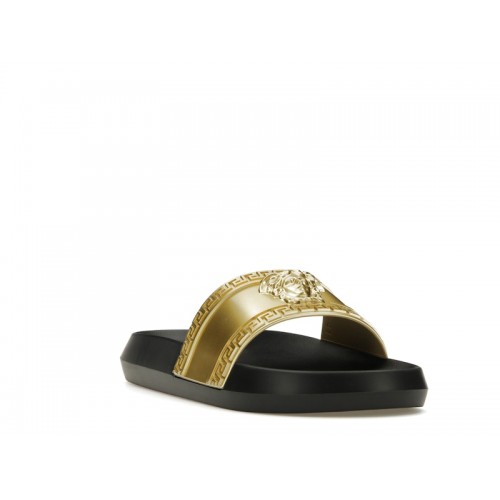 Versace Palazzo Medusa Pool Slide Gold Black - мужская сетка размеров