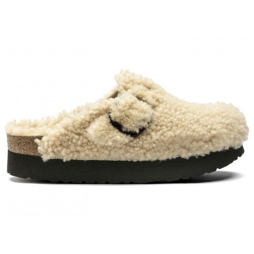 Birkenstock Boston Big Buckle Platform Shearling Teddy Eggshell - мужская сетка размеров