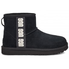 Женские UGG Classic Mini Side Logo Boot Black White (W)