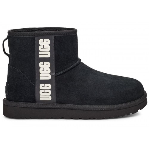 UGG Classic Mini Side Logo Boot Black White (W) - женская сетка размеров