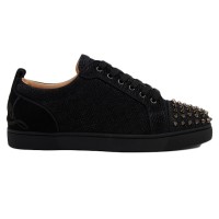 Christian Louboutin Fun Louis Junior Spikes Flat Black Velvet