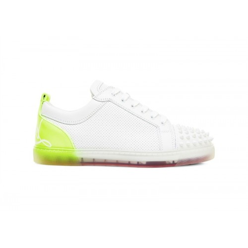 Christian Louboutin Fun Louis Junior Spikes Flat White Fluo Yellow - мужская сетка размеров