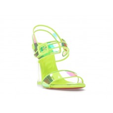Женские Christian Louboutin Loubi Duniss 100 PVC and Leather Heeled Sandals Fluo Yellow (W)