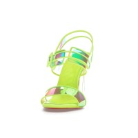 Женские Christian Louboutin Loubi Duniss 100 PVC and Leather Heeled Sandals Fluo Yellow (W)