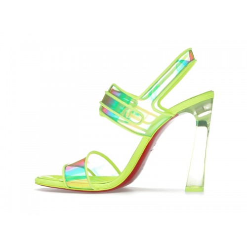 Christian Louboutin Loubi Duniss 100 PVC and Leather Heeled Sandals Fluo Yellow (W) - женская сетка размеров