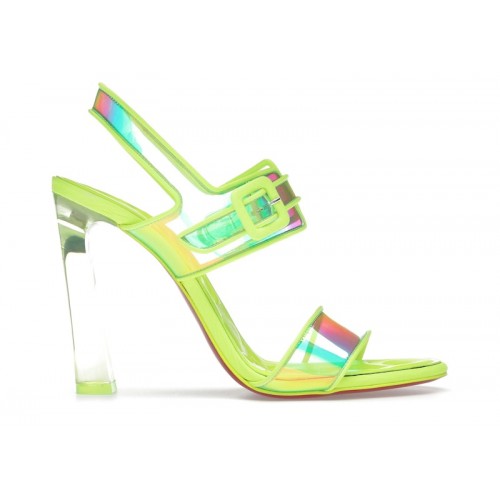 Christian Louboutin Loubi Duniss 100 PVC and Leather Heeled Sandals Fluo Yellow (W) - женская сетка размеров