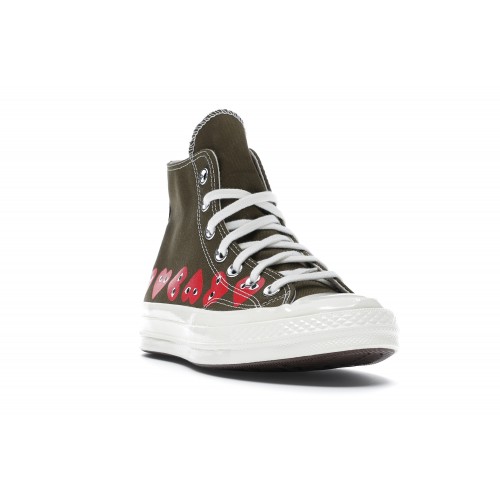 Кроссы Converse Chuck Taylor All Star 70 Hi Comme des Garcons PLAY Multi-Heart Green - мужская сетка размеров