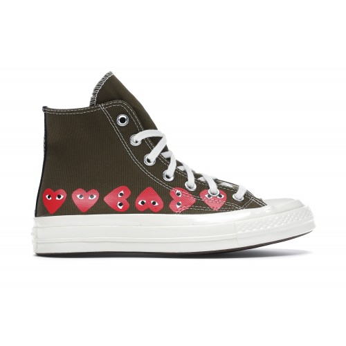 Кроссы Converse Chuck Taylor All Star 70 Hi Comme des Garcons PLAY Multi-Heart Green - мужская сетка размеров