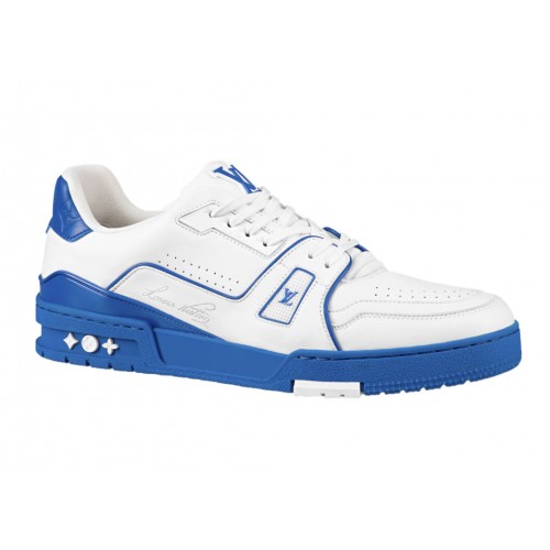 Кроссы Louis Vuitton Trainer White Blue Signature - мужская сетка размеров