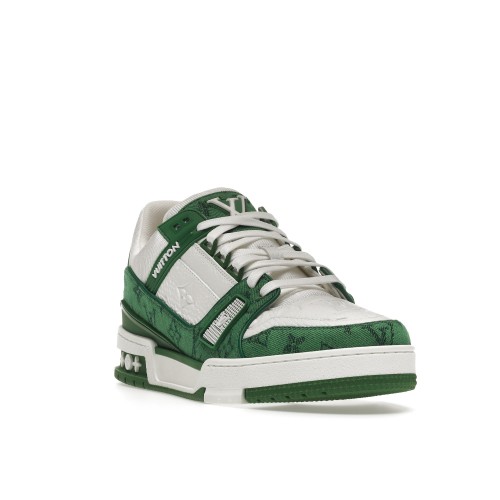 Кроссы Louis Vuitton Trainer Green Monogram Denim White - мужская сетка размеров