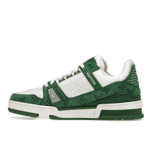 Кроссы Louis Vuitton Trainer Green Monogram Denim White - мужская сетка размеров