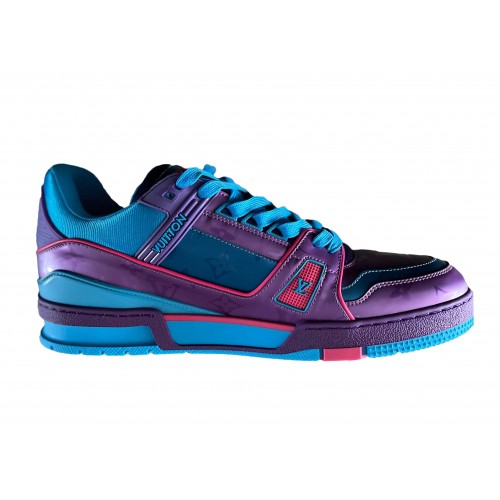 Кроссы Louis Vuitton Trainer Purple Teal Metallic - мужская сетка размеров