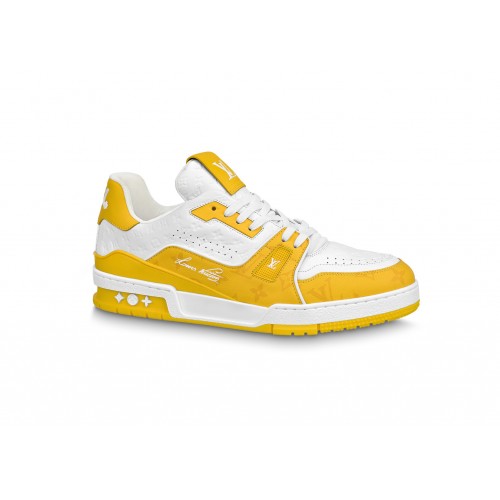 Кроссы Louis Vuitton Trainer White Yellow Monogram - мужская сетка размеров