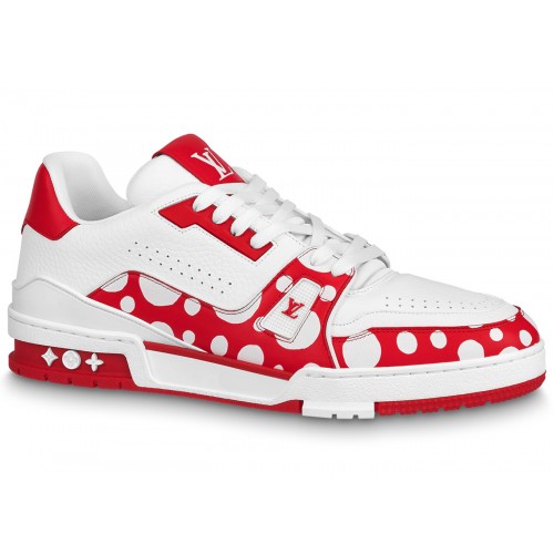 Кроссы Louis Vuitton x Yayoi Kusama Trainer White Red - мужская сетка размеров