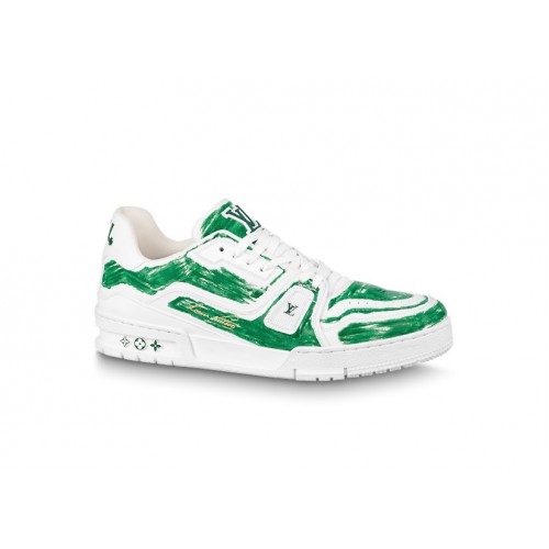 Кроссы Louis Vuitton Trainer Colored-In Motif Green - мужская сетка размеров
