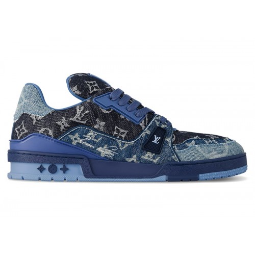 Кроссы Louis Vuitton LV Trainer Blue Patchwork Monogram Denim - мужская сетка размеров