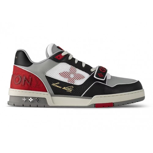 Кроссы Louis Vuitton Lolv Trainer Strap On Black Grey Red - мужская сетка размеров