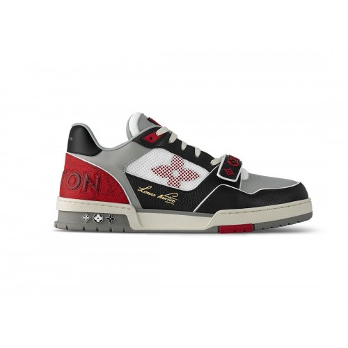 Кроссы Louis Vuitton LV Trainer Red Grey Black - мужская сетка размеров