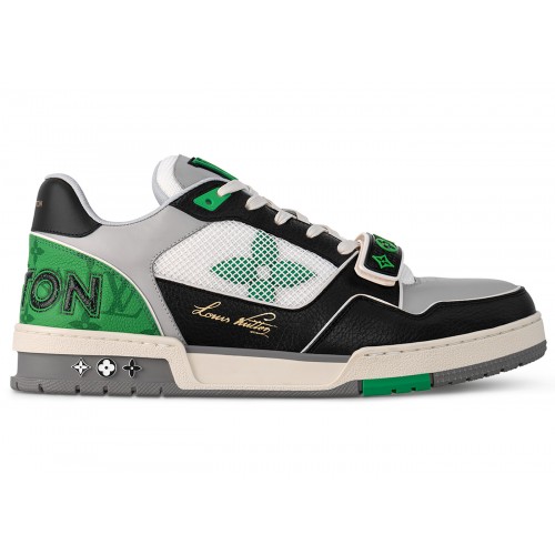 Кроссы Louis Vuitton LV Trainer Monogram strap Black White Green - мужская сетка размеров