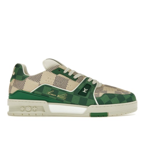 Кроссы Louis Vuitton LV Trainer Damier White Green - мужская сетка размеров