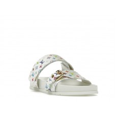 Женские Louis Vuitton Bom Dia Flat Comfort Mule Takashi Murakami White (W)