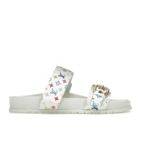 Женские Louis Vuitton Bom Dia Flat Comfort Mule Takashi Murakami White (W)