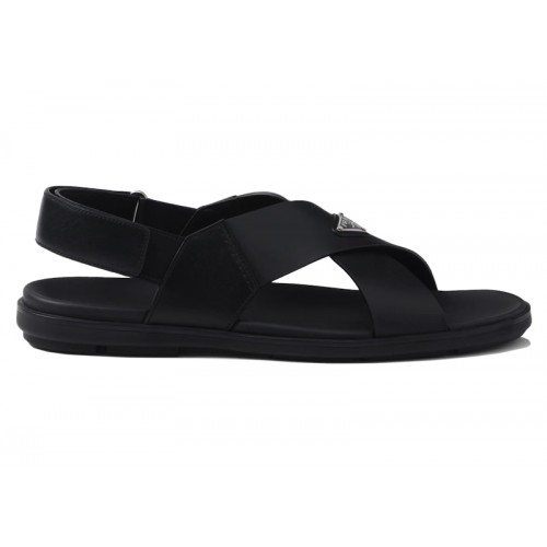 Prada Crisscross Leather Sandals Black