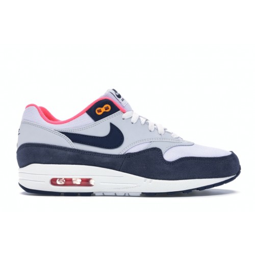 Кроссы Nike Air Max 1 Pure Platinum Midnight Navy Racer Pink (W) - женская сетка размеров