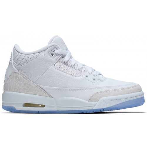Air Jordan 3 Retro BG Triple White - подростковая сетка размеров
