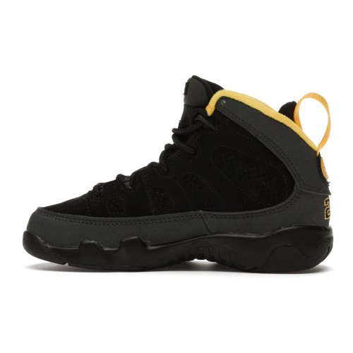 Кроссы Jordan 9 Retro Dark Charcoal University Gold (PS) - детская сетка размеров