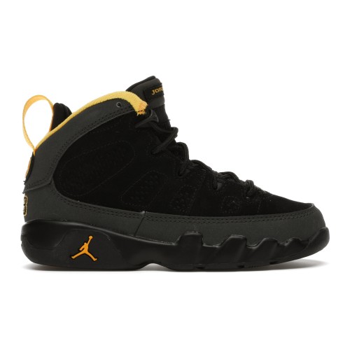 Кроссы Jordan 9 Retro Dark Charcoal University Gold (PS) - детская сетка размеров