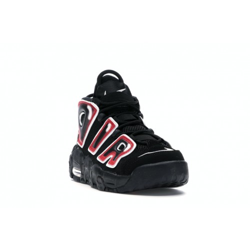 Кроссы Nike Air More Uptempo Black White Laser Crimson (GS) - подростковая сетка размеров