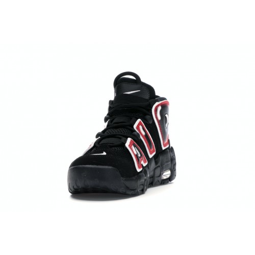 Кроссы Nike Air More Uptempo Black White Laser Crimson (GS) - подростковая сетка размеров