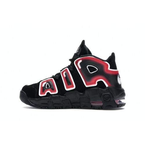 Кроссы Nike Air More Uptempo Black White Laser Crimson (GS) - подростковая сетка размеров