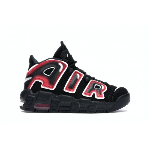 Кроссы Nike Air More Uptempo Black White Laser Crimson (GS) - подростковая сетка размеров