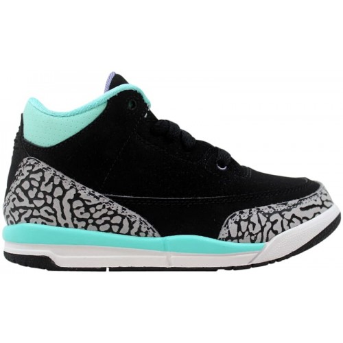 Кроссы Jordan 3 Retro Black Iron Purple Bleached Turquoise (PS) - детская сетка размеров