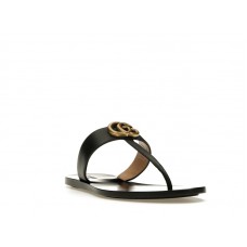 Gucci Double G Thong Sandal Black Leather