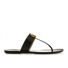 Gucci Double G Thong Sandal Black Leather
