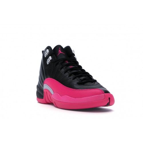 Кроссы Jordan 12 Retro Black Deadly Pink (GS) - подростковая сетка размеров