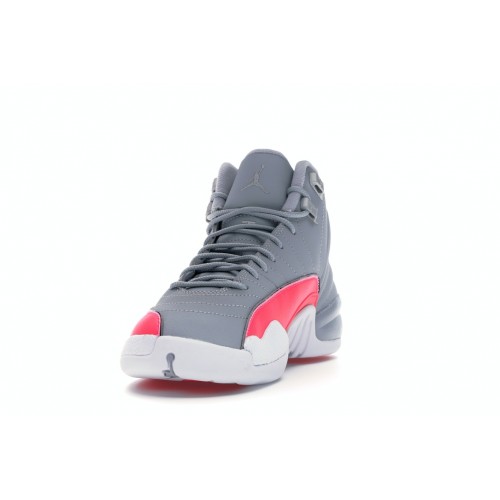 Кроссы Jordan 12 Retro Wolf Grey Racer Pink (GS) - подростковая сетка размеров