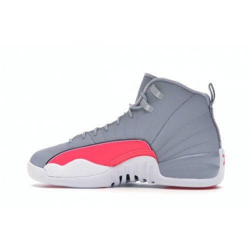 Кроссы Jordan 12 Retro Wolf Grey Racer Pink (GS) - подростковая сетка размеров