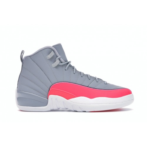 Кроссы Jordan 12 Retro Wolf Grey Racer Pink (GS) - подростковая сетка размеров